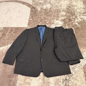 Oak Hill Suit Jacket & Pants Mens Perfect Fit 54R Wool Blend 48x32 Dark Gray